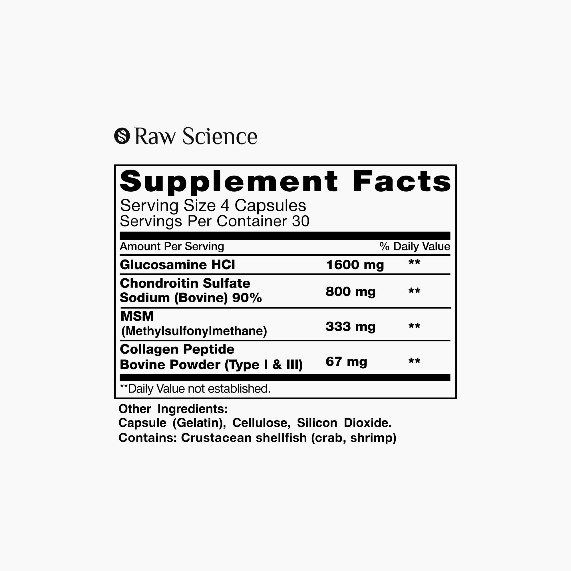 Raw Science | Glucosamine Chondroitin MSM Triple Strength | Joint Health Supplement | Cruelty Free | 120 Capsules