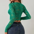 thumbnail image 5 of Womens Tops Casual Mesh Lace Sheer Shirt Long Sleeve Cropped Blouse,Green,L, 5 of 5