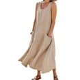 thumbnail image 2 of Women‘s Sleeveless Cotton Linen Dress with Pockets Boho Style Beach Tank Dress, 2 of 3