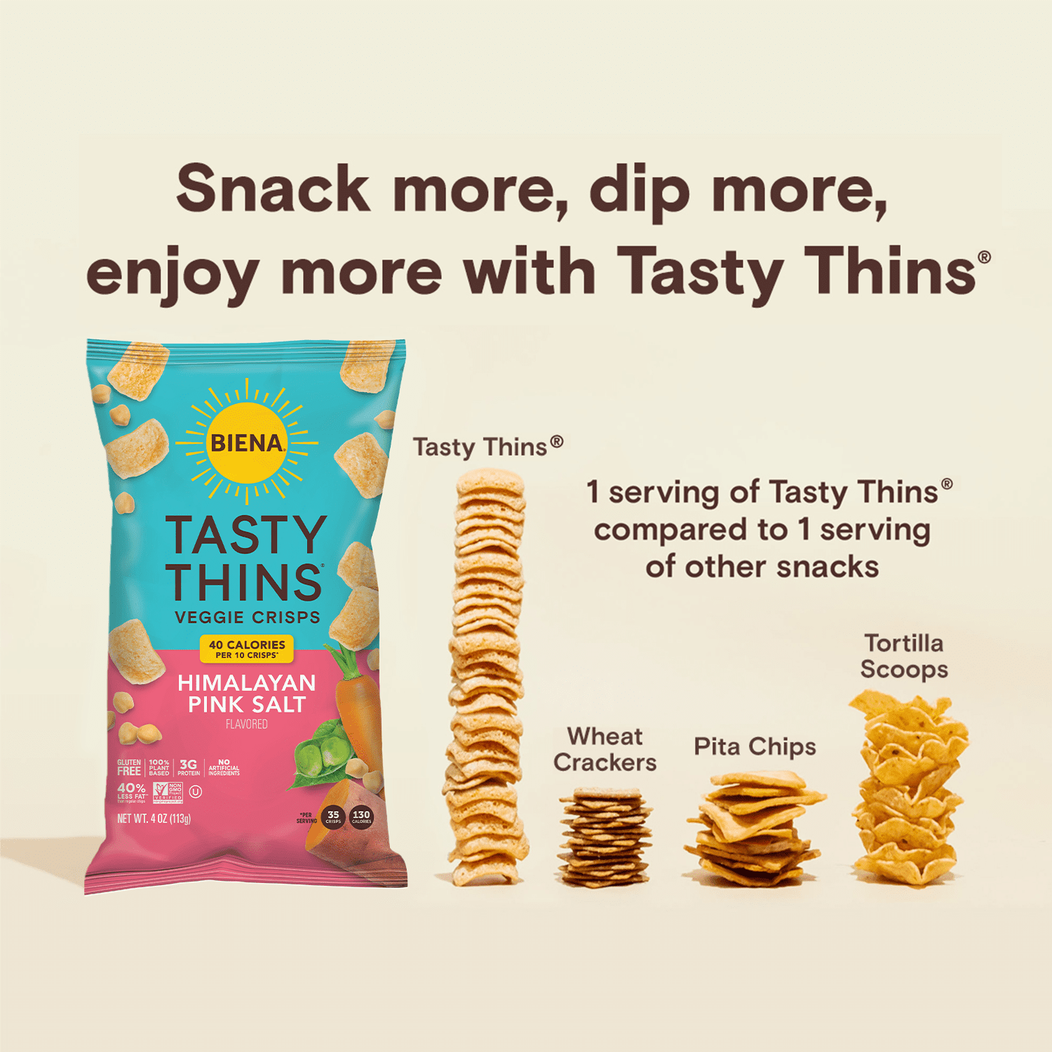 (2 pack) Biena Tasty Thins Snack Crisps, Himalayan Pink Salt Flavor, 4oz