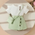 thumbnail image 2 of Atogsazn Baby Girl Knitted Clothes Set Toddler Ruffle Short Sleeve Top and Skirt Outfit with Bag Fashion Green 9-12 Months, 2 of 9