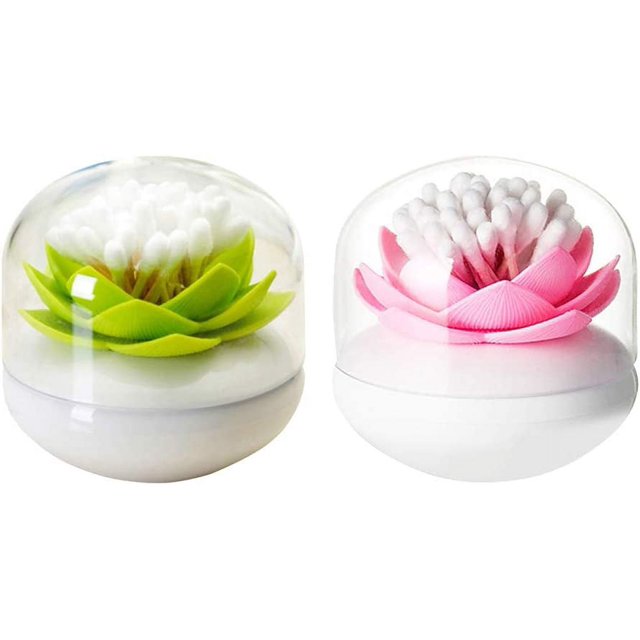 Jinsinto 2 Pack Creative Lotus Cotton Swab Holder Q-Tips Toothpicks Holder Table Decorate Cotton Bud Storage Box Organizer