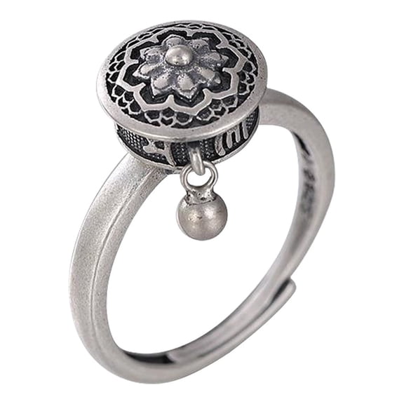 Guodhu Vintage Silver Fidget Spinner Anxiety Ring for Women & Men | Rotating Buddhist Prayer Wheel Band – Stress Relieving Jewelry with Good Luck Symbol | Christmas/Holiday/ Birthday Gift Idea