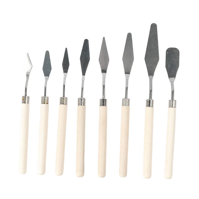 8 Pieces Painting Knives Set with Smooth Edges & Wooden Handle Versatile Palette