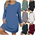 thumbnail image 1 of Meichang Robes à Manches Longues pour Femmes Grande Taille Col Ras du Cou Coupe Ample Robe Mini Décontractée Unie Légère Robes d'Automne, 1 of 8