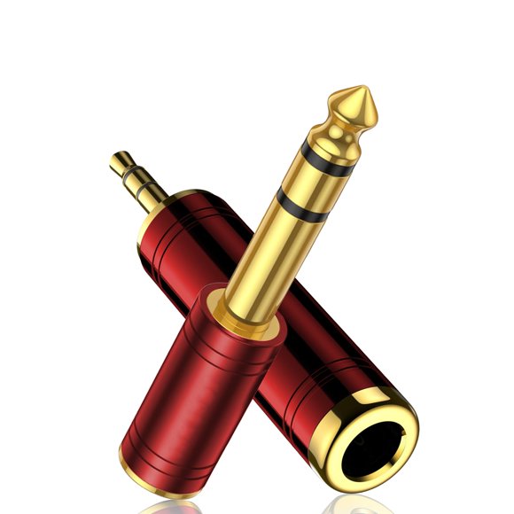 Kit adaptador de auriculares Cyberguys, paquete de 2 unidades, de 3,5 mm a 6,35 mm, rojo