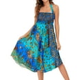 thumbnail image 4 of Lu's Chic Women's Long Boho Skirts Bohemian Hippie Skirts Summer Travel Beach Flowy Gypsy Maxi Long Skirts Pleated Halter Midi Dresses Smocked Elastic High Waist Tie Dye Bright Blue Small-X-Large, 4 of 5
