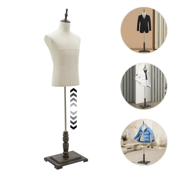 Wildnix Adjustable Male Mannequin Dress Form with Sturdy Rubber Wood Base, Height 59.06-70.87in, for Displaying Clothes and Fashion Pieces