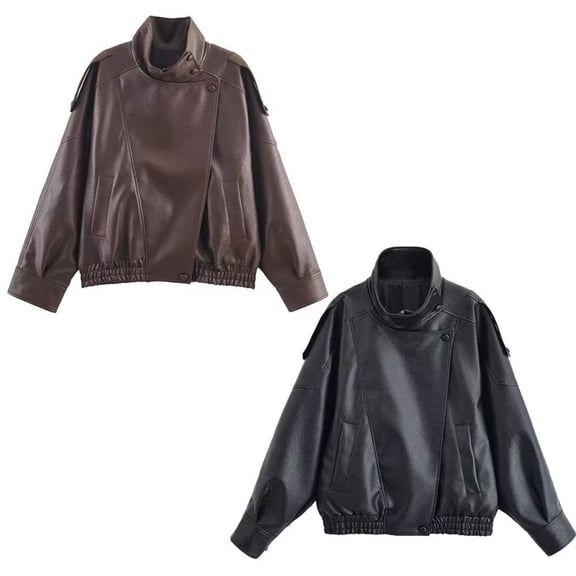 jobturf Faux Leather Jacket Women Motorcycle Full Zip Up Bomber Jackets Long Sleeve Going Out Tops Fall Spring Fashion Vintage Coats with Pockets