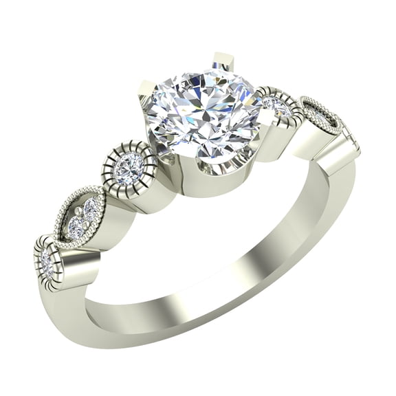 0.92 Carat Vintage Engagement Ring Settings 14K White Gold (G,I1)
