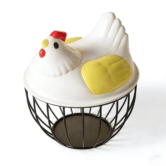 PEIBang Round Chicken Wire Egg Baskets,Rustic Metal Egg Baskets for Eggs,Egg Holder with Chickem Shaped Lids for Kitchen Decor