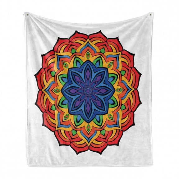 Rainbow Mandala Soft Flannel Fleece Blanket, Cinnamon Flower Motif Bohemian Mandala Ornamental Exotic Middle East Design, Cozy Plush for Indoor and Outdoor Use, 60" x 80", Multicolor, by Ambesonne