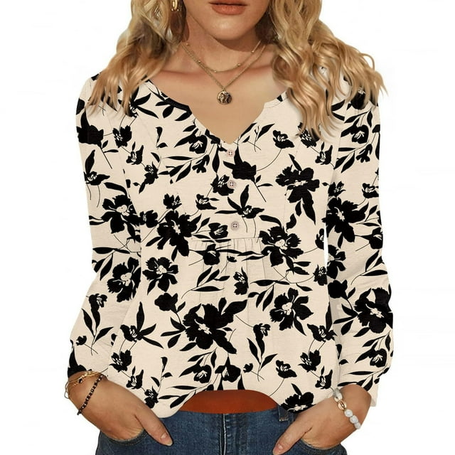 Women's 2025 Fall Pleated V-Neck Blouse Maple Leaf Season Versatility Ice Rink To Office Transition Button Down Shirt Loose Fit Casual Top Long Sleeve Breathable Poly-Cotton Gray XL