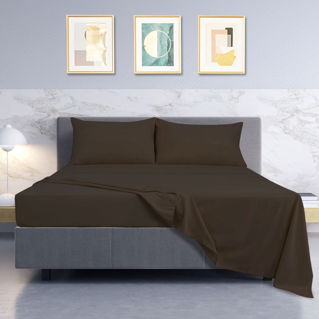 Unique Bargains 4 Piece Brushed Polyester Bed Sheets Set Queen Dark Brown