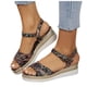 thumbnail image 3 of Bmisegm Ladies Summer Retro Printed Ethnic Style Large Size Slope Heel Buckle Sandals Sandals Women Summer Black 6.5, 3 of 9