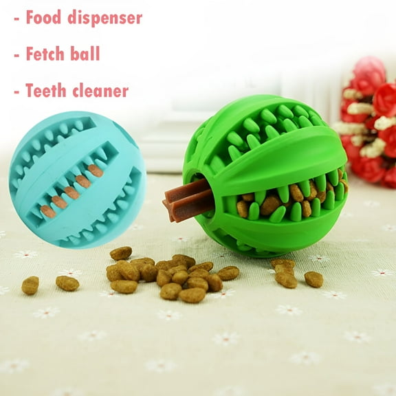 ACDANC 2 Teeth Cleaner Food Treat Dispenser Fetch Chewing Ball Cat Dog Play Rubber Toy