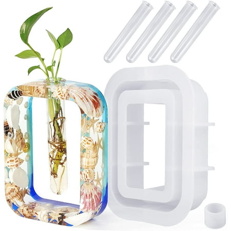 Vase Resin Molds, Plant Propagation Station Silicone Epoxy Molds with 4pcs Test Tube, Planter Vase Silicone Molds for Resin Home Office Garden Décor