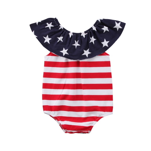 BemeyourBBs Newborn Baby Girl 4th of July Outfit Summer Bubble Romper Patriotic Independent Day Clothes Ruffle Sleeve Star Stripes Print Bodysuit Playsuit Fourth of July Outfits