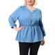 thumbnail image 1 of Women's Plus Size Peplum Top Pullover Puff Sleeve High Waist Chambray Blouse Light Blue 4X, 1 of 6