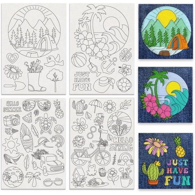 4 Sheets 60Pcs Boho Elements Water Soluble Hand Sewing Stabilizers Summer Spring Pattern Tear Away Embroidery Stabilizers for Carves Shirts Coats Bags Towels