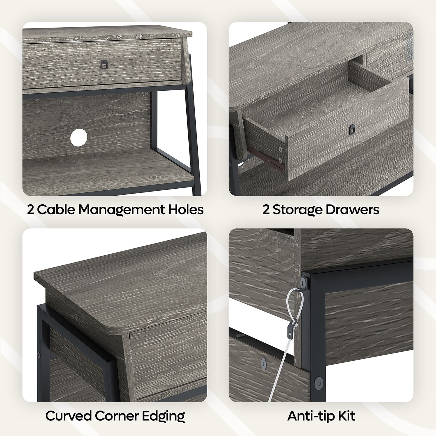 Bestier TV Stand for TVs up to 65" with Adjustable Wall Mount, Retro Grey Oak