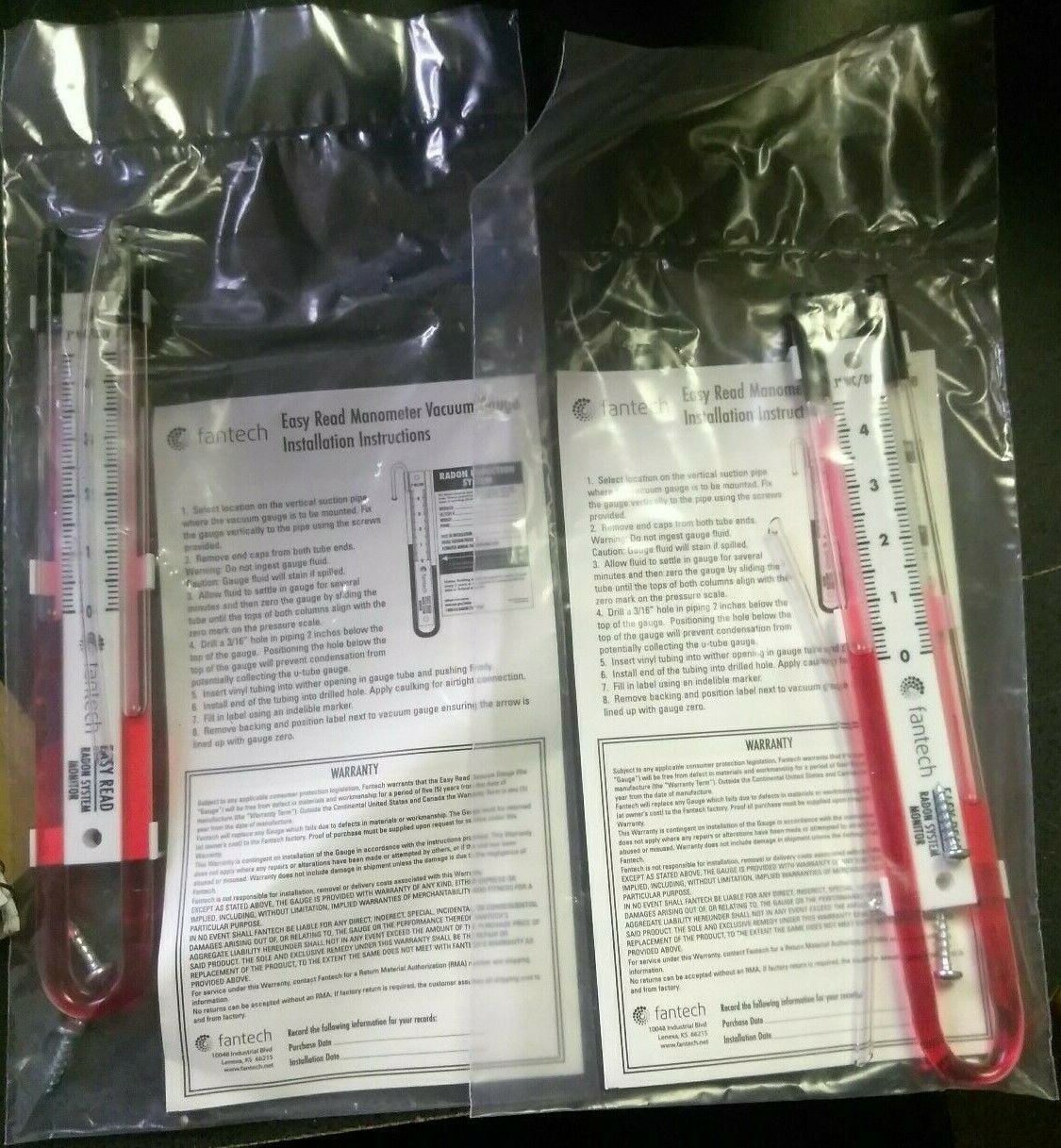 2NEW Fantech UTube Manometer Gauge Radon System Vacuum Monitor