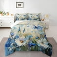 thumbnail image 3 of Manfei Cute Daisy Moth Full Size Comforter Sets,Retro Oil Painting Bedding Comforter Set,White Blue Bedding Sets For Girls,Luxury Bedroom Decor Reversible,3 Pieces, 3 of 9