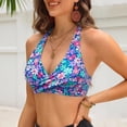 thumbnail image 2 of DHFJKG Hawaiian Bikini Tops For Women Summer Beach Swimwear Self Tie Halter Deep V Neck Twist Front Bathing Suit Top Stylish Beachwear, 2 of 4
