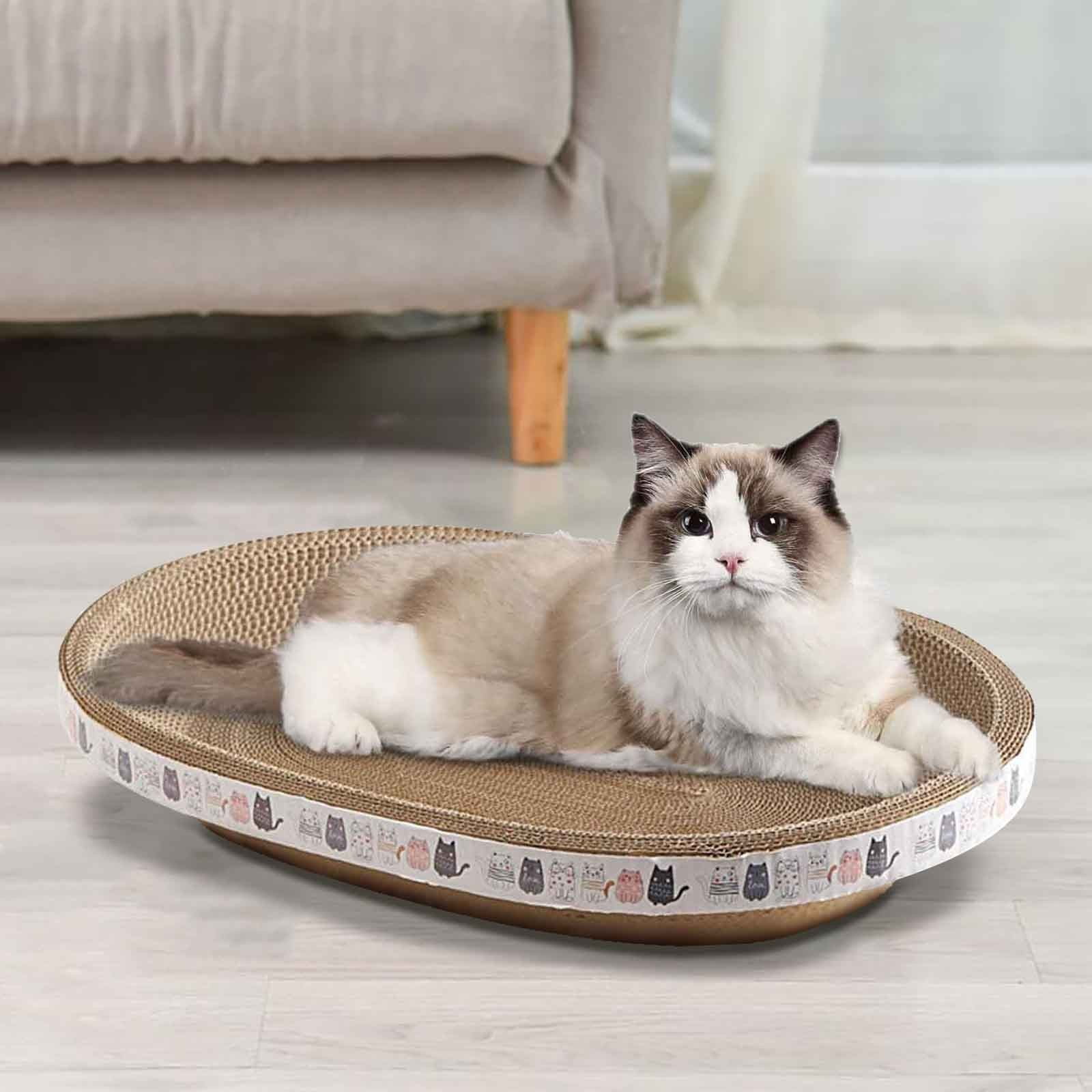 Qholemyo Ellipse Corrugated Paper Cat Scratcher Interactive Cat Toys Pet Scratching Tray For Indoor Cats