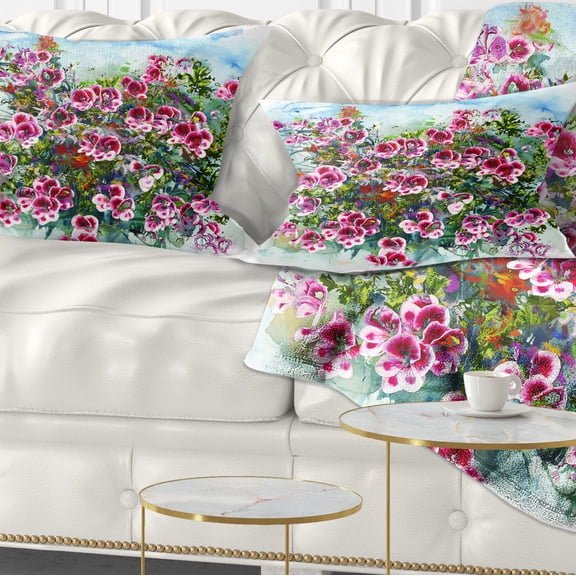 Designart Purple Flowers Watercolor Illustration - Floral Throw Pillow - 12x20