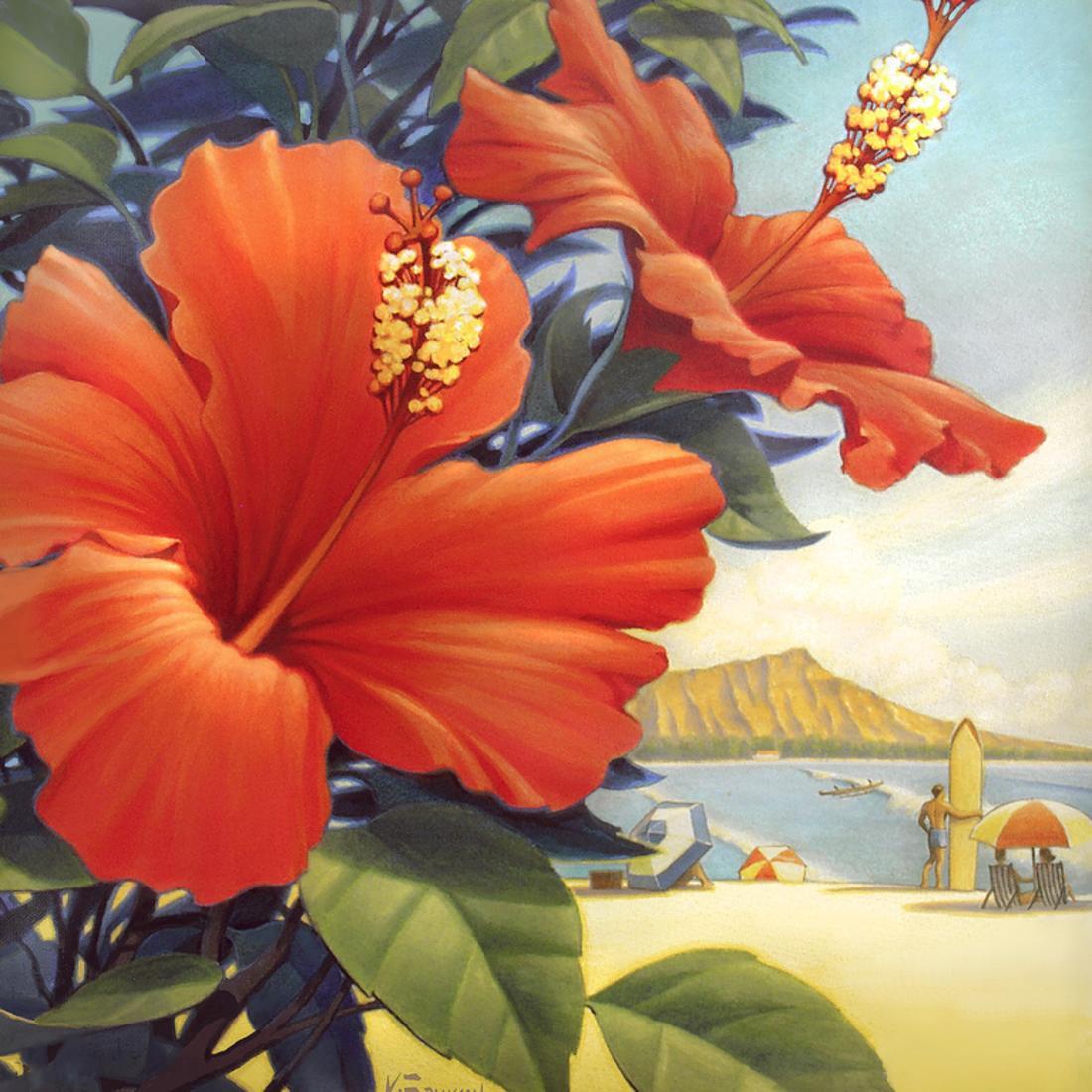 Hibiscus Beach Day Tropical Red Flower Art Print Wall Art By Kerne Erickson