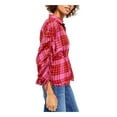 thumbnail image 3 of Free People Womens Ruched Plaid 3/4 Sleeve Collared Button Up Top  Size, 3 of 4