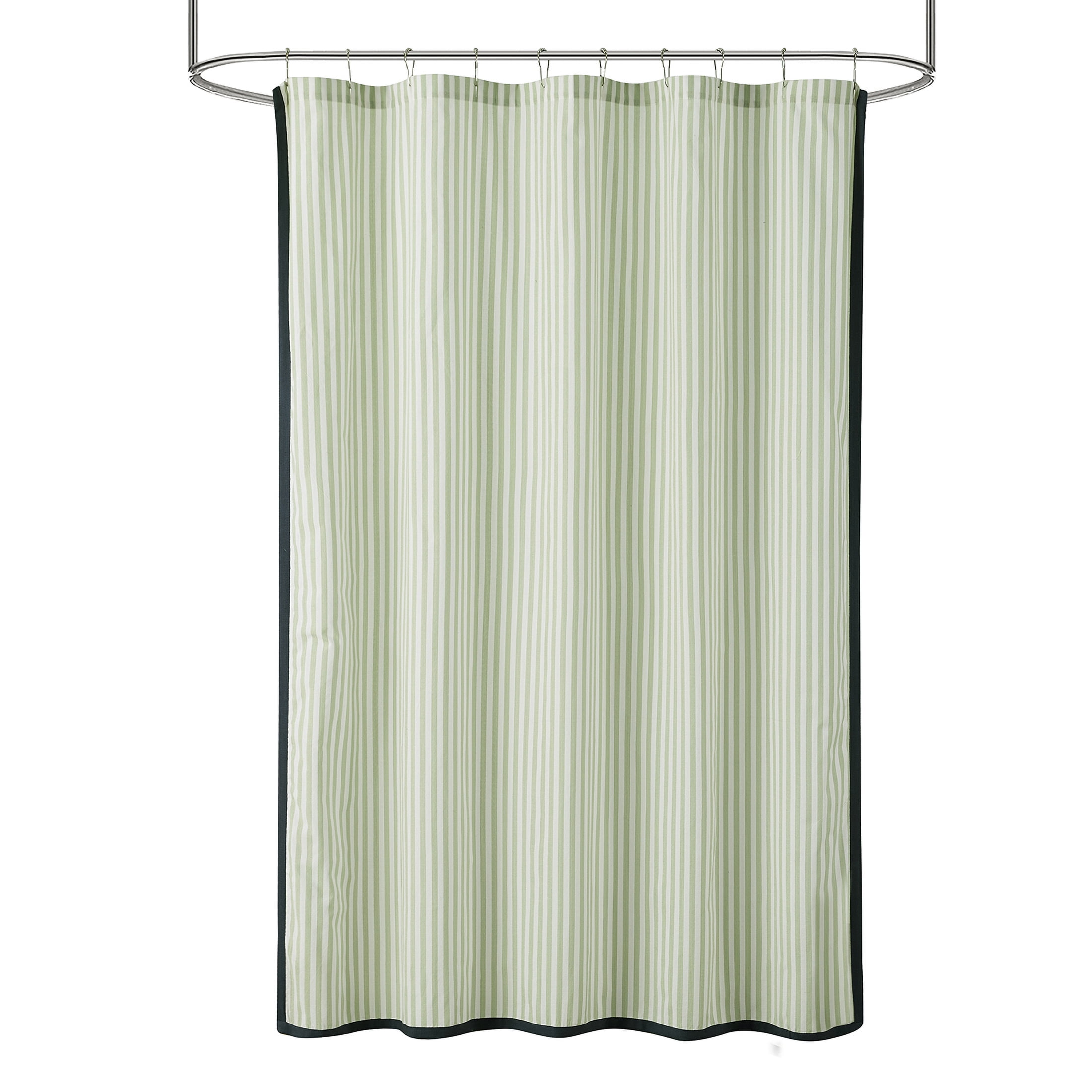 Beautiful Skinny Stripe Sage Green + Nightshadow Blue Shower Curtain by Drew Barrymore, 72" x 72"