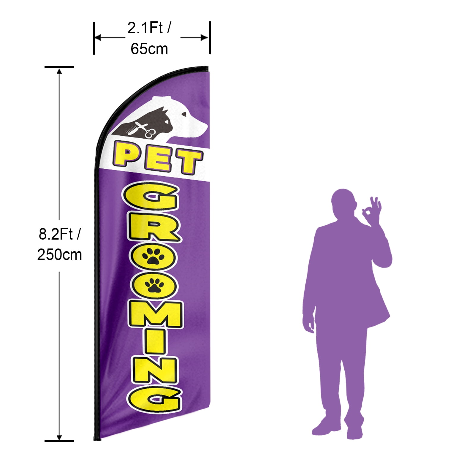 QSUM Pet Grooming Sign Feather Flag,8FT Pet Grooming Outdoor Advertising Flag, Pet Grooming Business Sign,Pet Grooming Swooper Flag（Flag Only）