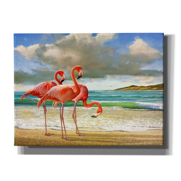 Epic Graffiti 'Beach Scene Flamingos' by Chris Vest, Canvas Wall Art, 26"x18"