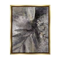 Stupell Industries Grey Abstract Botanical Abstract Painting Gold Floater Framed Canvas Art Print Wall Art, 17 x 21