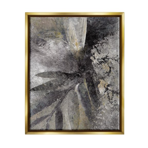 Stupell Industries Grey Abstract Botanical Abstract Painting Gold Floater Framed Canvas Art Print Wall Art, 17 x 21