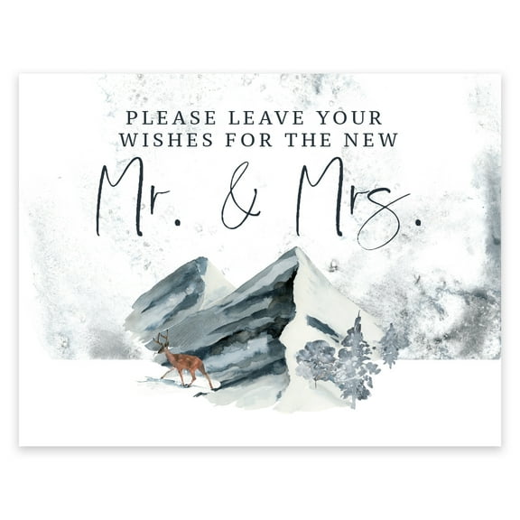 Koyal Wholesale Unframed Winter Snowy Woodland Forest Watercolor Party Sign, Please Leave Your Wishes New Mr. & Mrs.