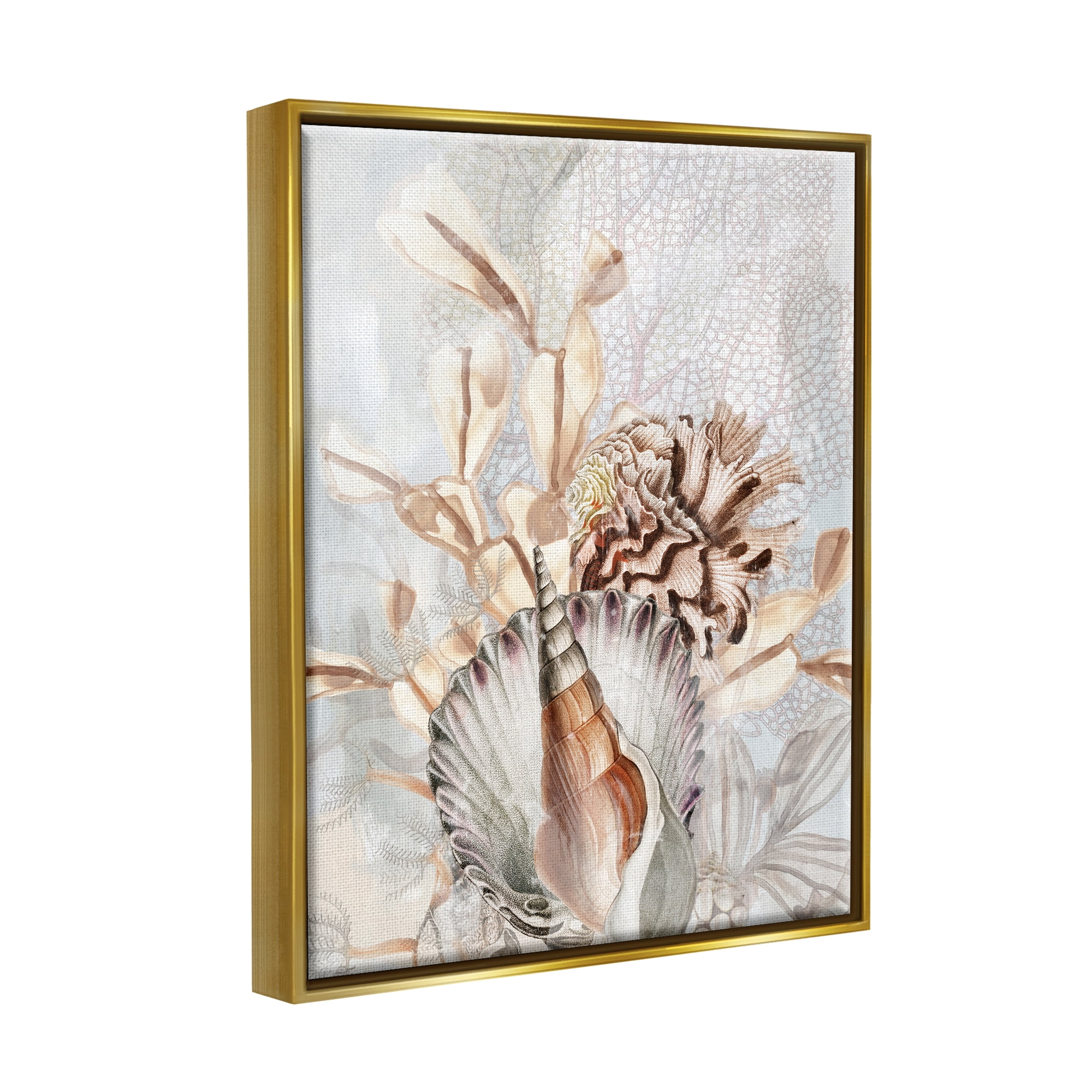 Stupell Industries Various Beige Sea Life Animals & Insects Painting Gold Floater Framed Canvas Art Print Wall Art, 17 x 21