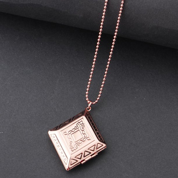 Rhombus Metal Brass Grabado Foto Locket Mensaje Foto DIY Collar Colgante, Plata / , tal se describe Salvador Rhombus Lockets Necklace