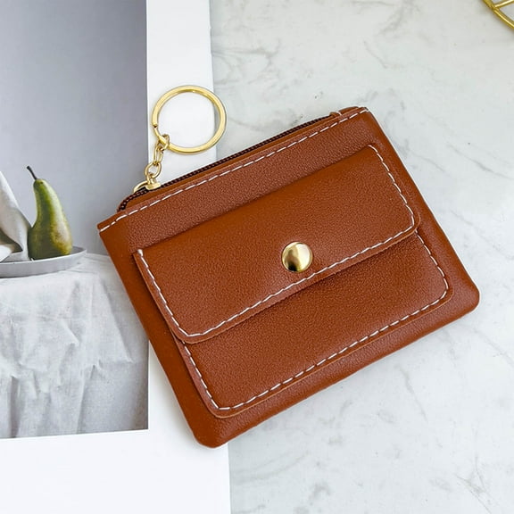 Amacok Small Pu Leather Purse Pouch Women Multifunctional Wallet with Snap Pocket and Keyring for Storing Coin Cards