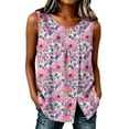 thumbnail image 2 of JTZGDY Summer Womens Tank Tops Loose Fit Casual Floral Printed Sleeveless Button Down Basic Crew Neck Graphic Pleated Tunic Tshirt Trendy Slit Hem Blouses, 2 of 7