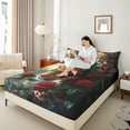 thumbnail image 4 of Feelyou 3D Leopard Teens Twin Sheet Sets, Romantic Jungle Cheetah Twin Fitted Sheet, Red Anniversary Rose Flat Sheet, Ultra Soft Bedroom Decor, 3 Pieces, 4 of 7