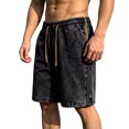 thumbnail image 3 of Thousandth Men's Casual Washed Denim Shorts Summer Elastic Waist Drawstring Everyday Shorts Breathable Relaxed Streetwear Shorts with Pockets, 3 of 8