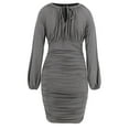 thumbnail image 4 of IROINNID Rollbacks Long Sleeve Dress for Women Wedding Guest Dresses Thigh-Length Cocktail Dress Round Neck Long Sleeve Sexy Lace Up Pleated Design Solid Color Dress,Gray, 4 of 8