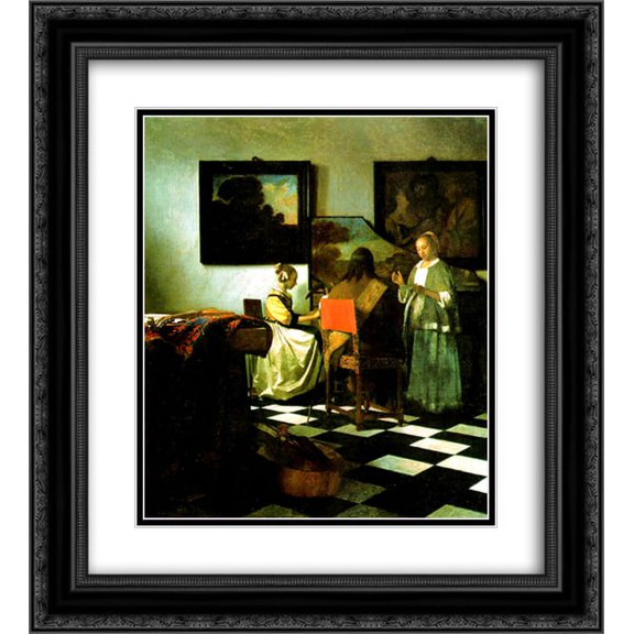 Johannes Vermeer 2x Matted 20x22 Black Ornate Framed Art Print 'The Concert'