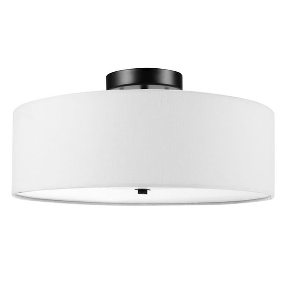 Globe Electric Kyle 2-Light Metal Flush Mount Ceiling Light, Dark Bronze, White Linen Shade, 60315