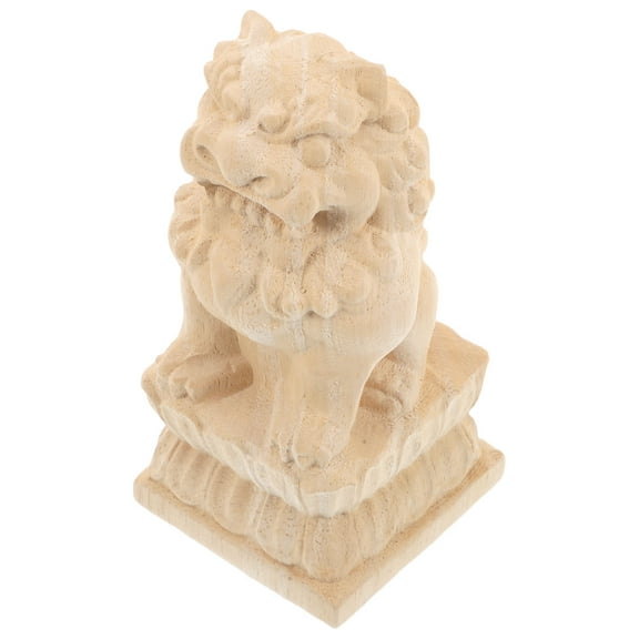 OUNONA Wooden Lion Post Finial Unpainted Feng Shui Guardian Lion Finial Vintage Wooden Carved Lion Sculpture Decorative Finials For Garden Outdoor Landscape Decoration