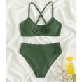 thumbnail image 7 of Big Girls Split Two Pieces Swimsuit Solid Color Thread Bikini Summer Sports Swimsuit Suit Adjustable Shoulder Cross Straps Green 7, 7 of 7