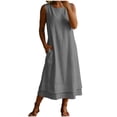 thumbnail image 3 of ClodeEU Women's Crew Neck Sleeveless Straight Midi Dress with Pockets,Solid Loose Casual Summer Dress Gray,Women's Plus XXXXXL, 3 of 8